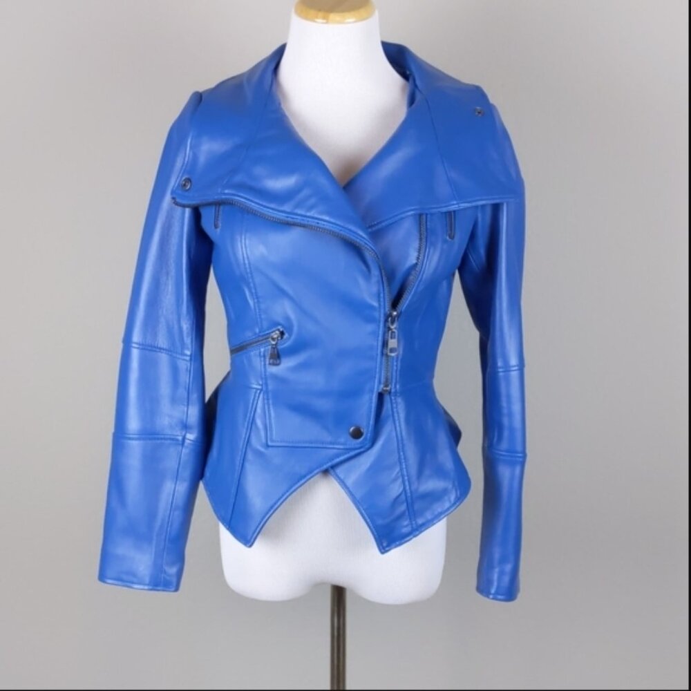G.I.L.I. Moto Leather peplum Jacket in vibrant blue